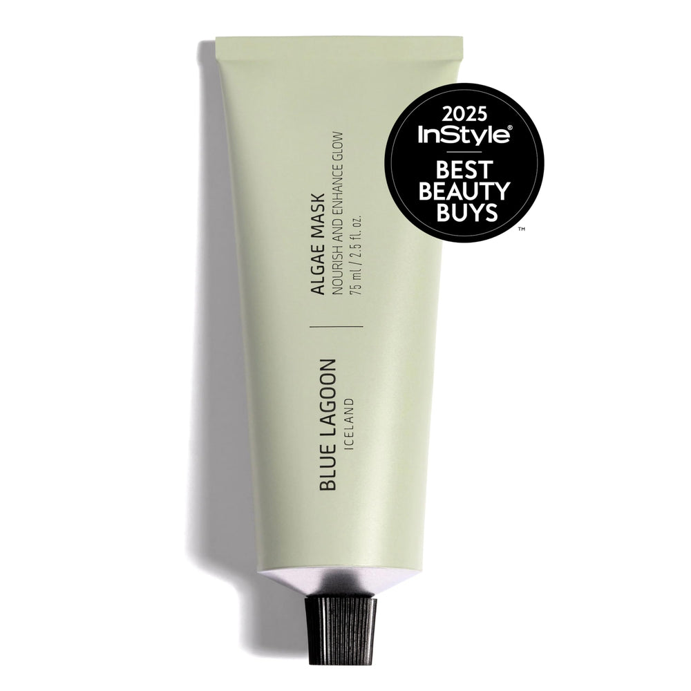 Blue Lagoon face mask creamy texture closeup highlights luxurious spa-like application.