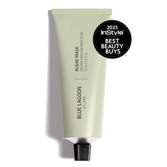 Blue Lagoon face mask creamy texture closeup highlights luxurious spa-like application.