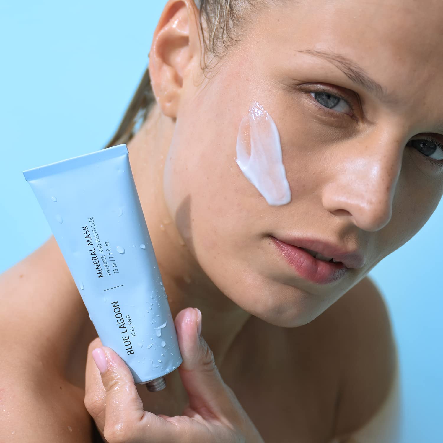 Blue Lagoon glow after use hints at refreshed, hydrated skin.