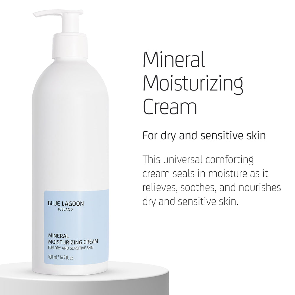 Blue Lagoon Mineral Moisturizing Cream being applied on the hand.
