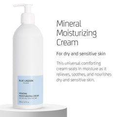 Blue Lagoon Mineral Moisturizing Cream being applied on the hand.