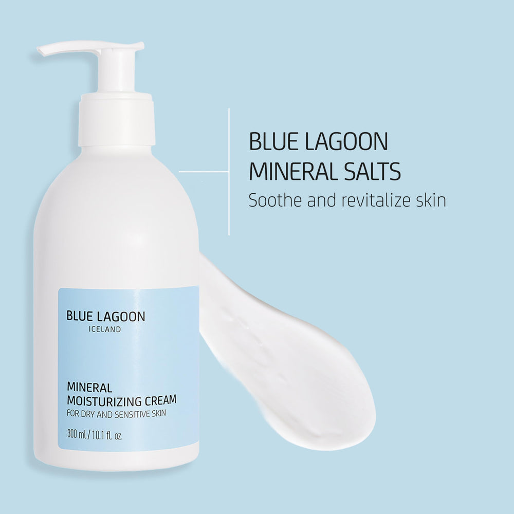 Blue Lagoon Mineral Moisturizing Cream closeup shows creamy texture for quick absorption.