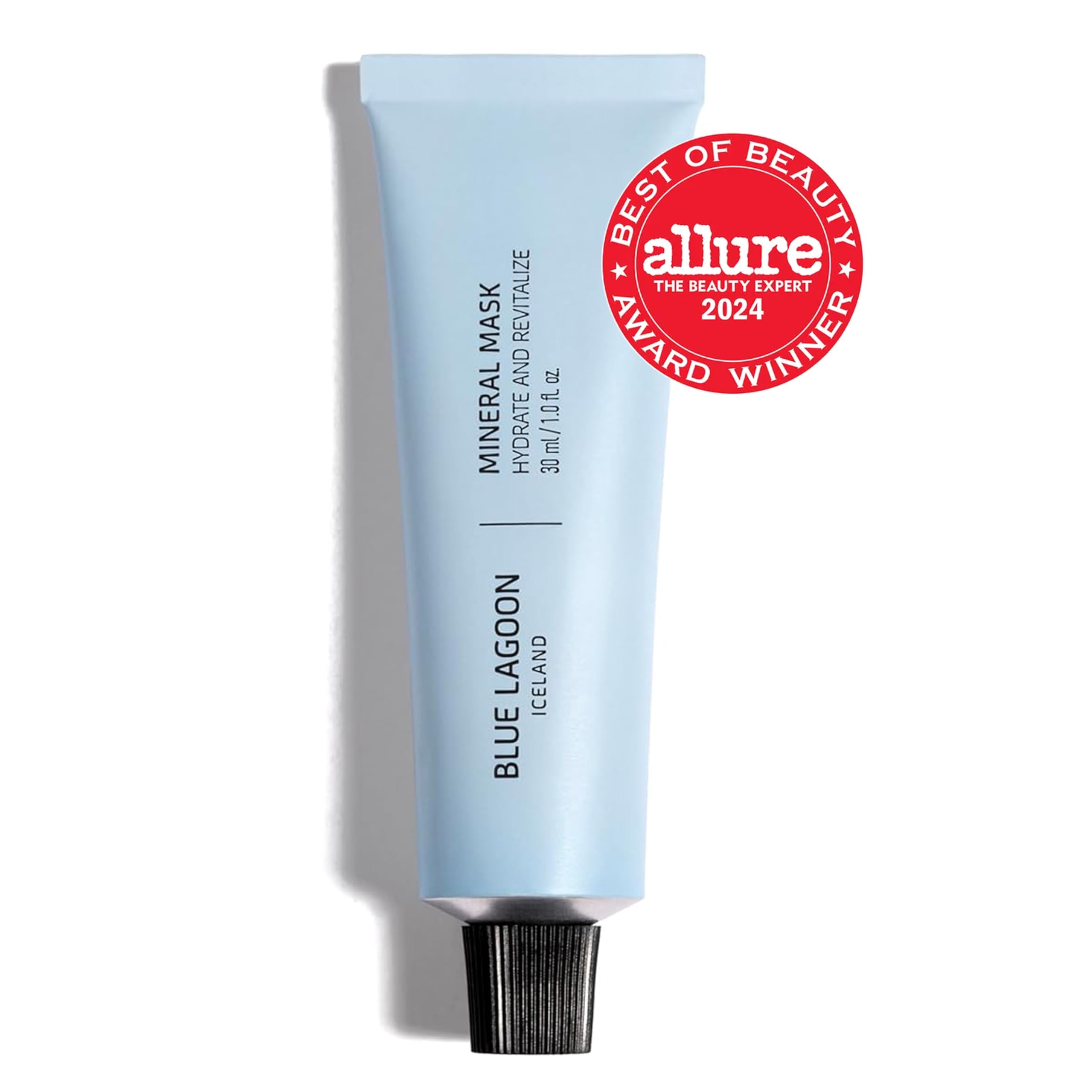 Blue Lagoon Overnight Mask jar closeup illustrates creamy texture ideal for deep hydration.
