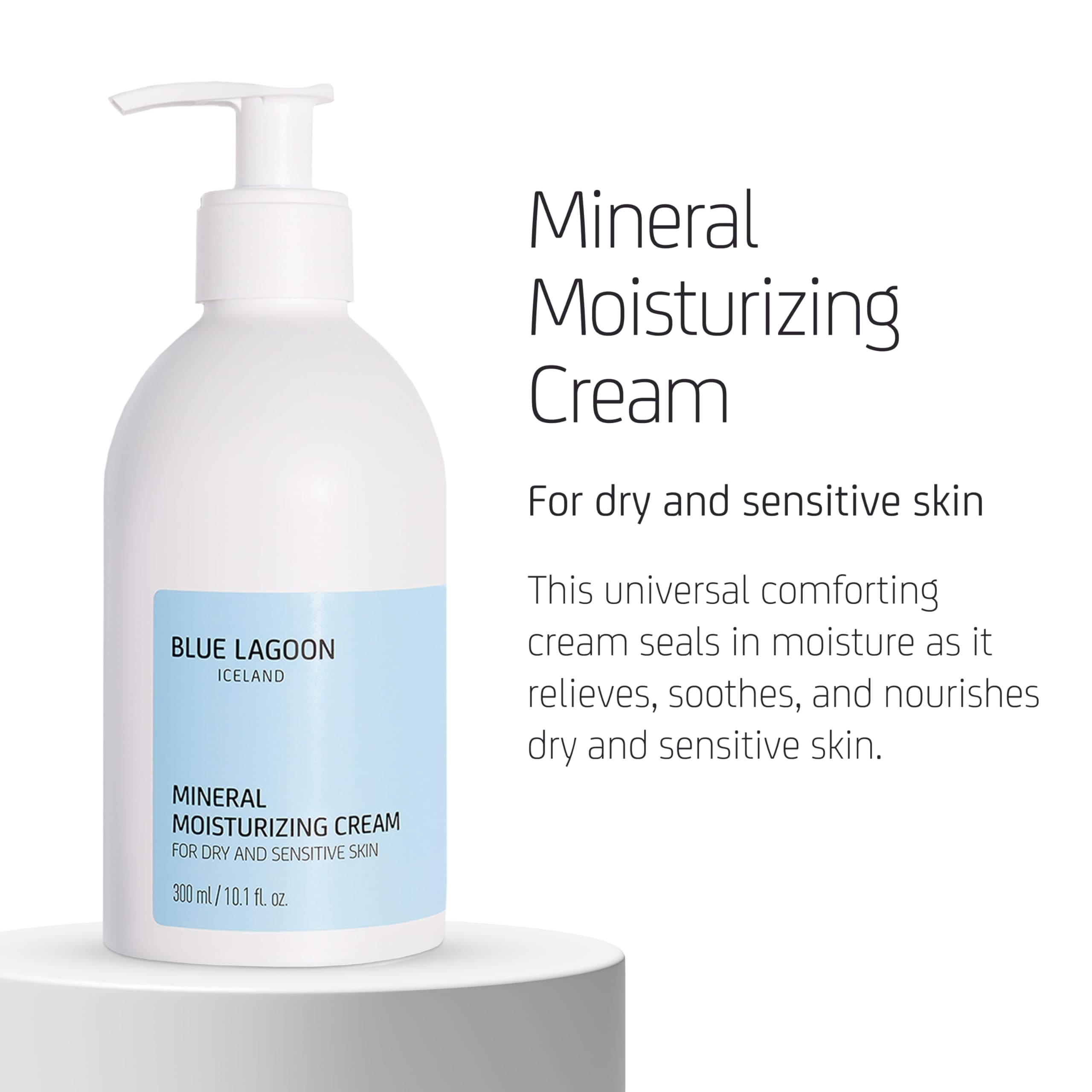 Blue Lagoon Seawater ingredient emphasizes hydration and moisture balance for sensitive skin.