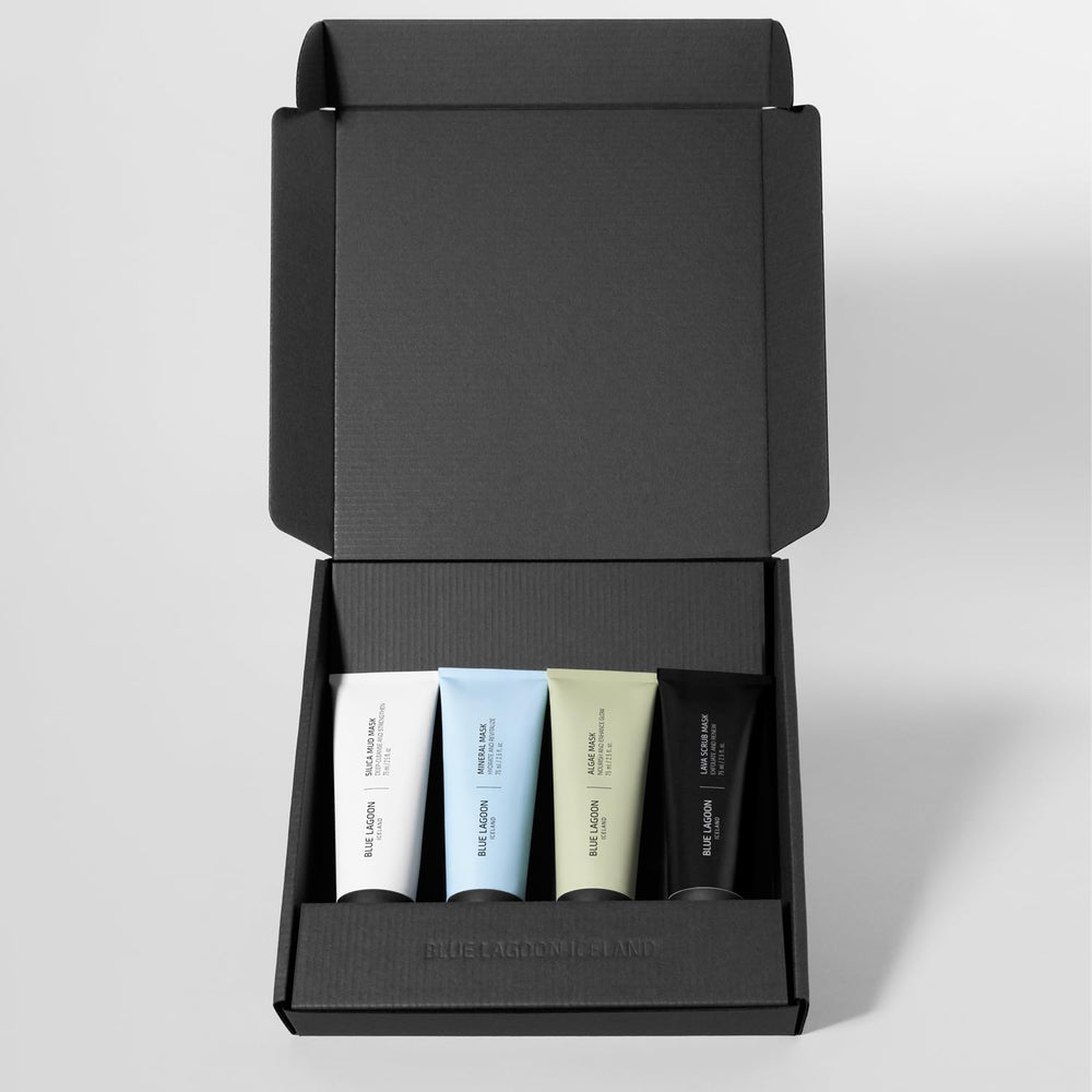 Blue Lagoon Signature Masks in-use scene suggests at-home spa routine