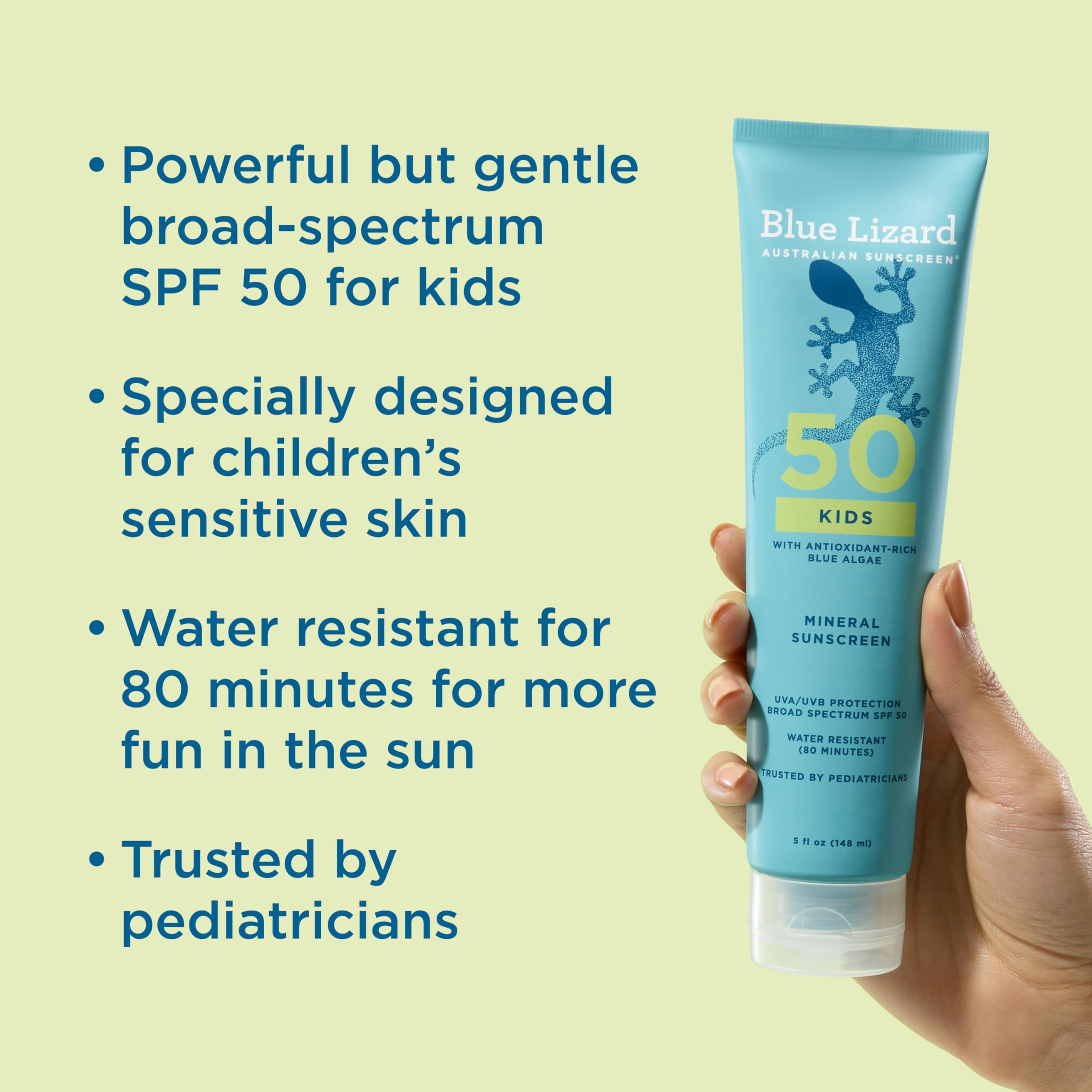 Blue Lizard Kids Mineral SPF 50 being applied to a child’s arm