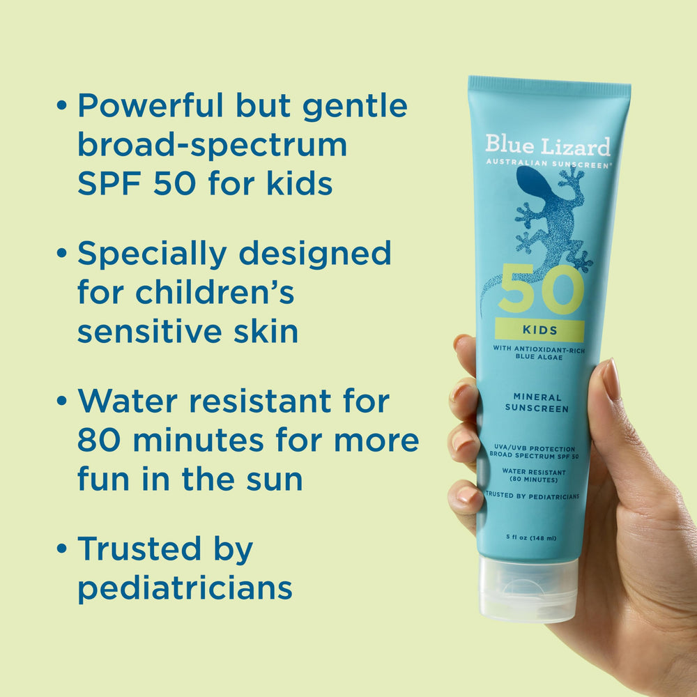 Blue Lizard Kids Mineral SPF 50 being applied to a child’s arm