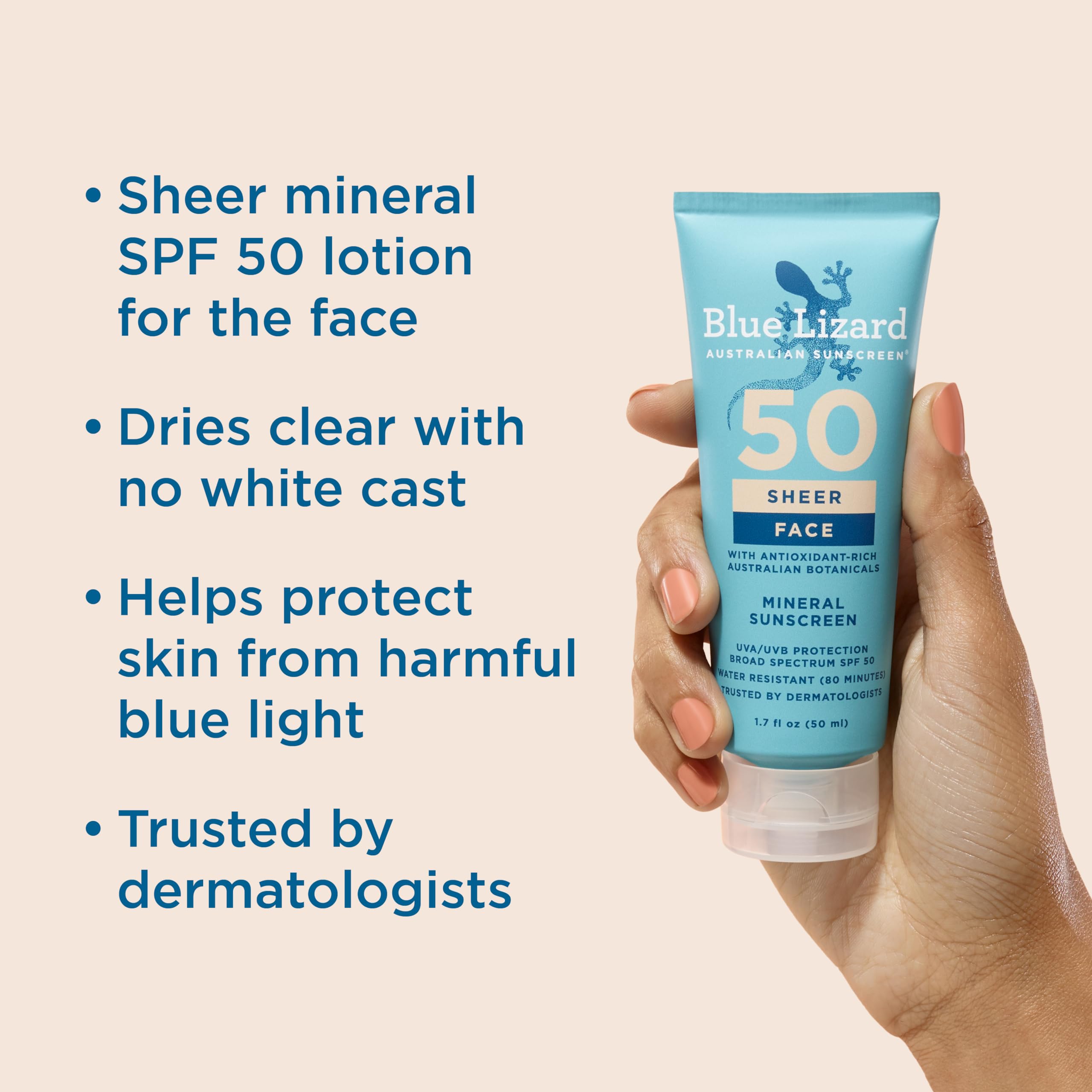 Blue Lizard sunscreen application on skin delivers quick rub-in with no white cast.