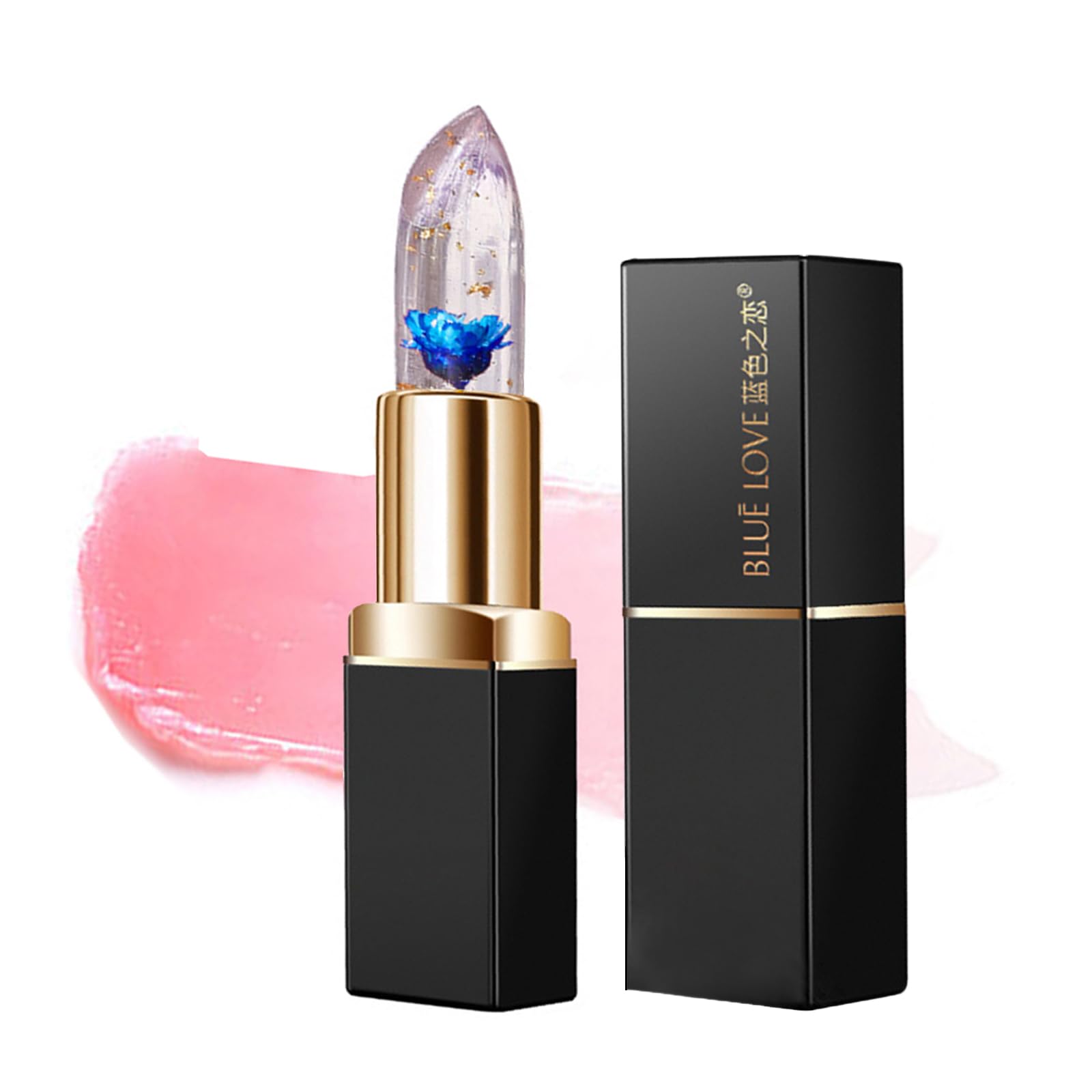 BLUE LOVE color-changing flower lipstick with a flower inside for a hydrating look