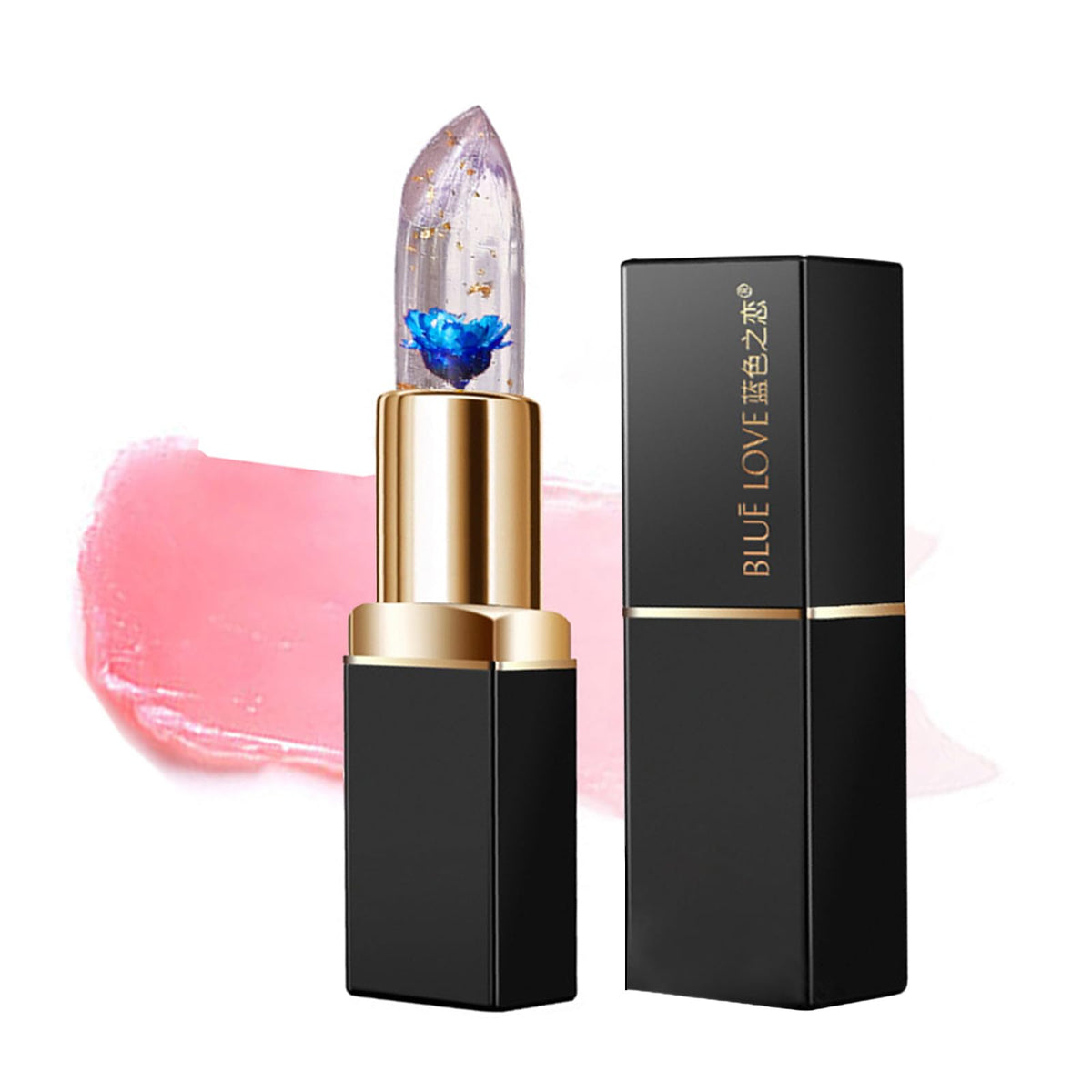 BLUE LOVE color-changing flower lipstick with a flower inside for a hydrating look
