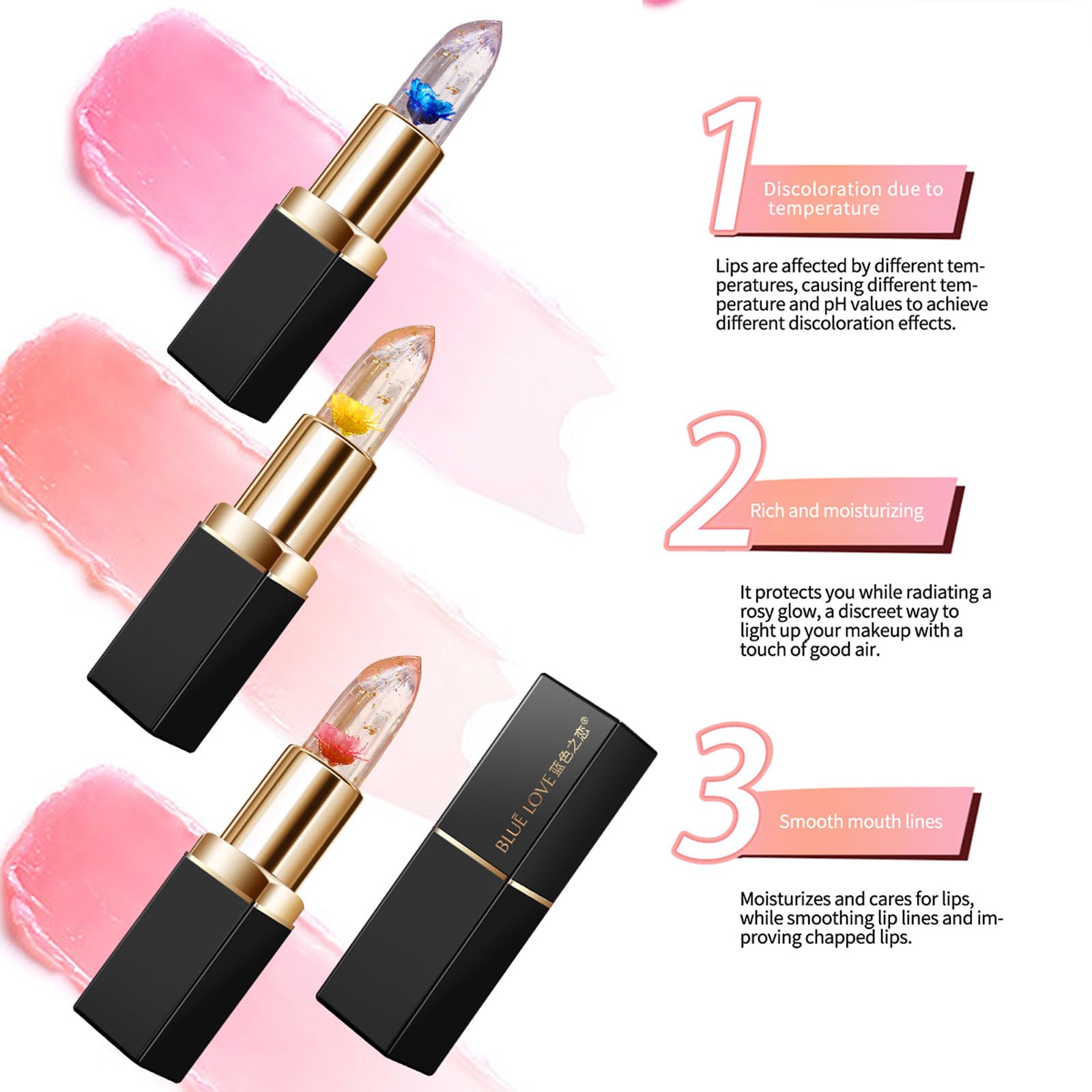 BLUE LOVE crystal jelly flower lipstick showcases a delicate flower inside