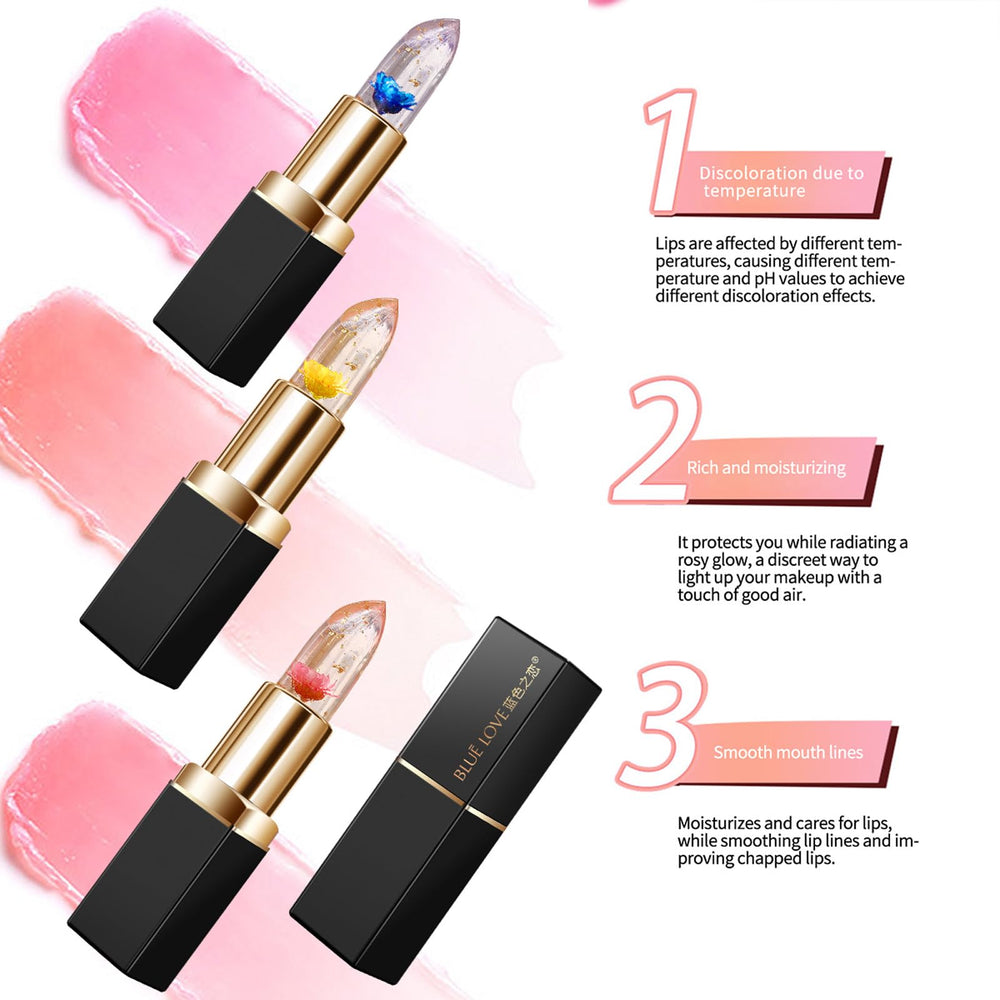 BLUE LOVE crystal jelly flower lipstick showcases a delicate flower inside
