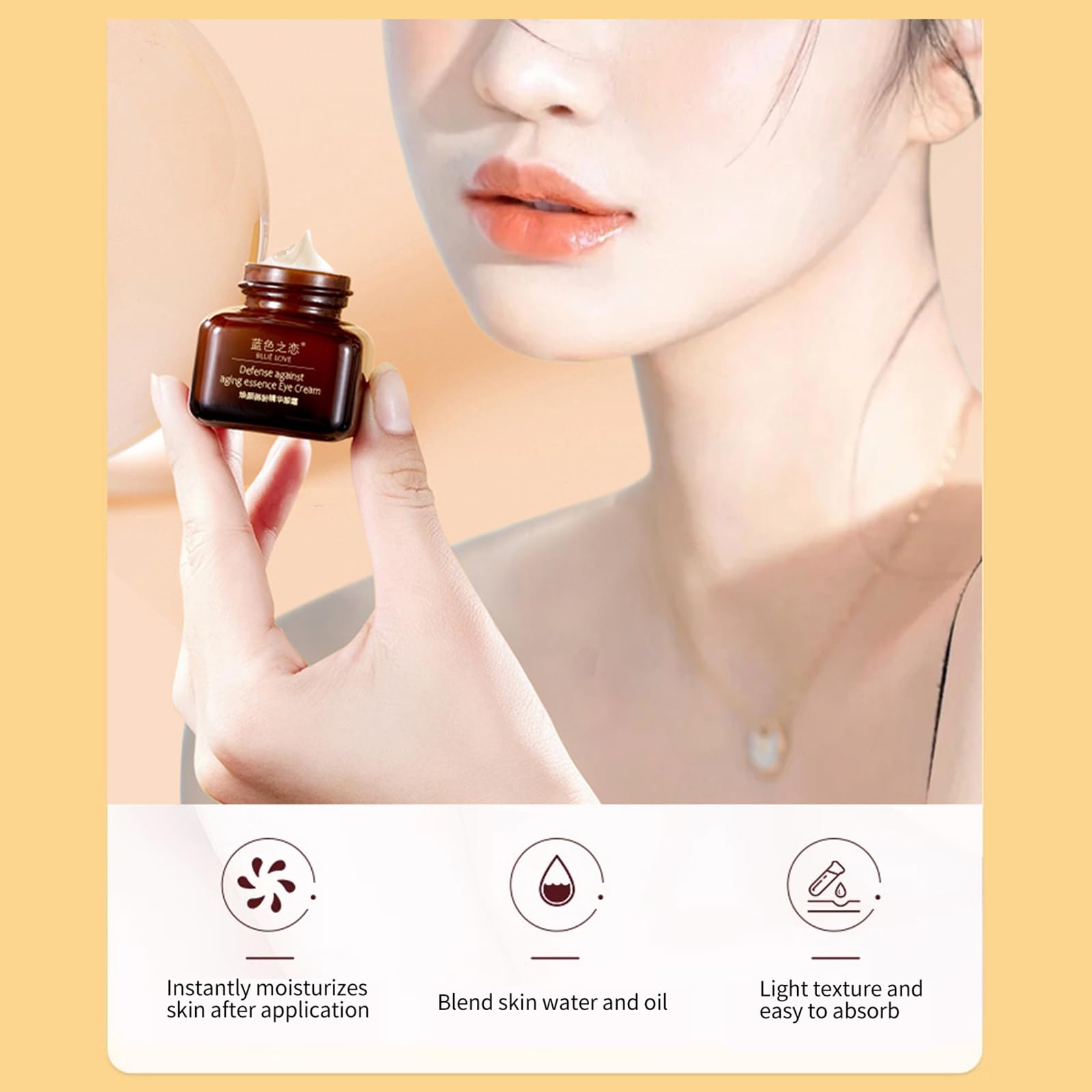BLUE LOVE eye cream fast absorption shown on skin.