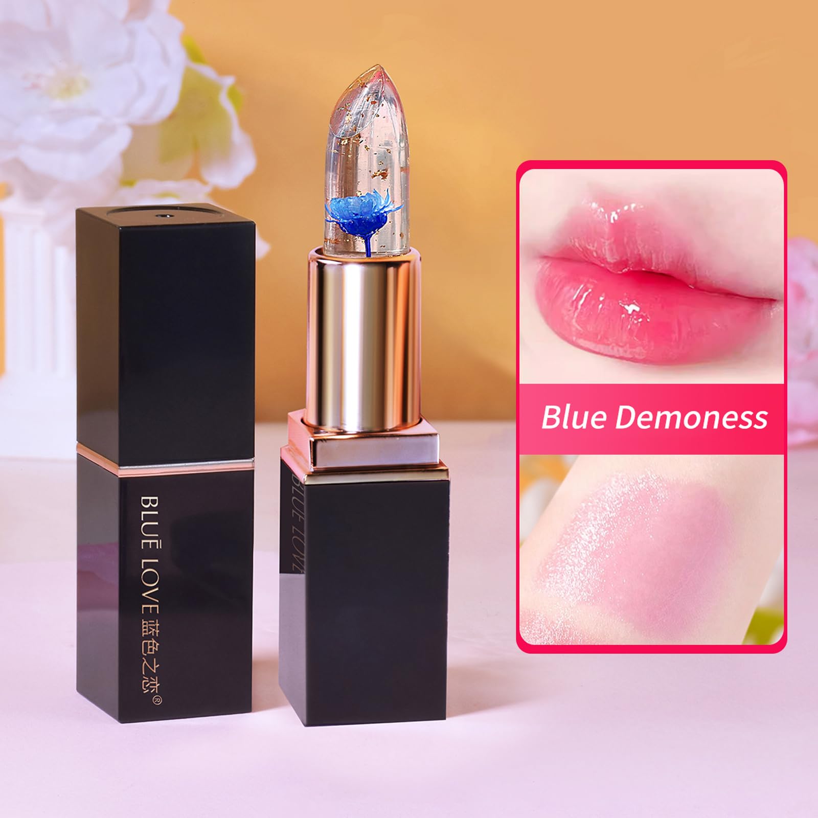 BLUE LOVE floral-scented lipstick delivers subtle gloss and fragrance