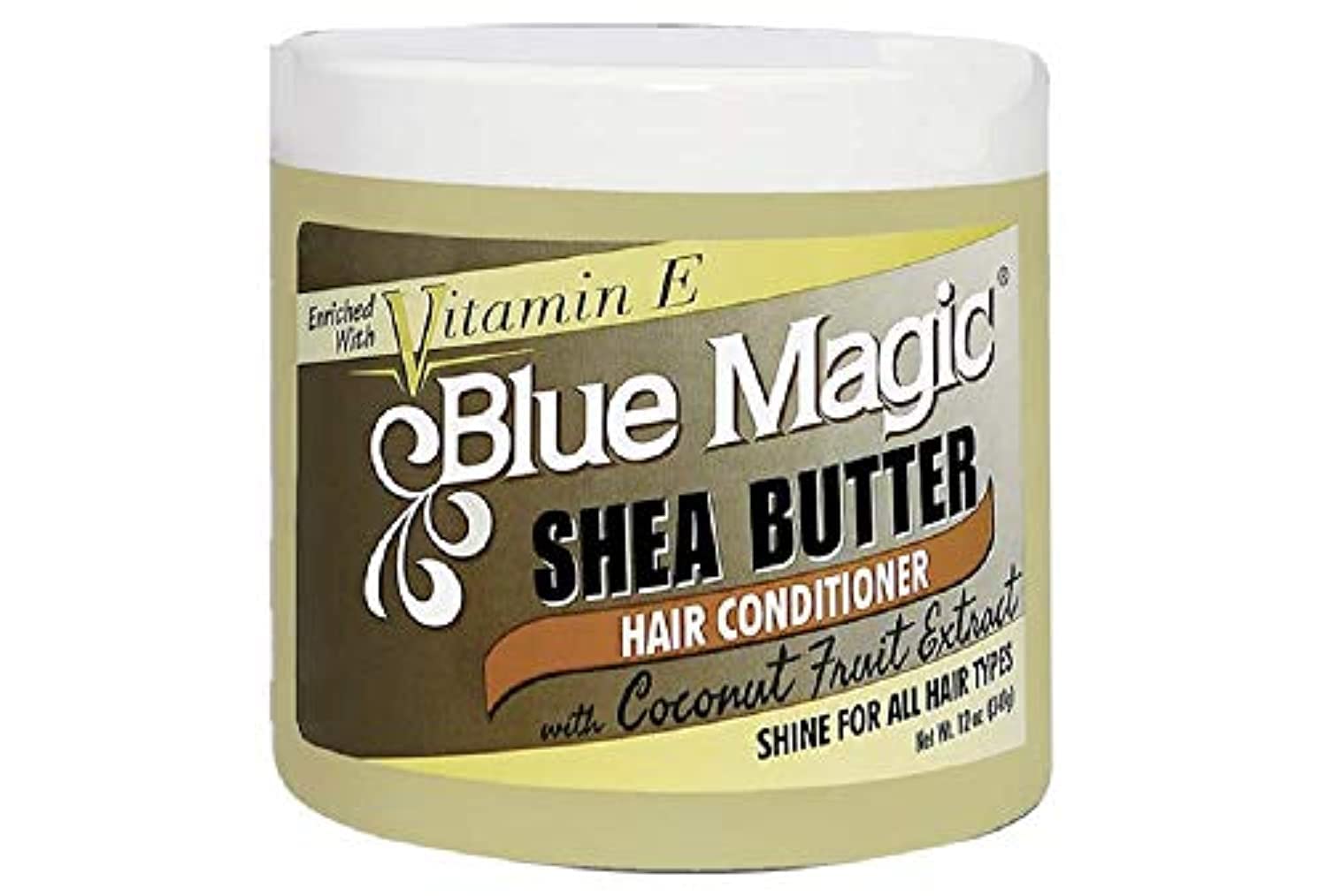 Blue Magic Shea Butter Hair Conditioner jar close-up showing rich moisture.