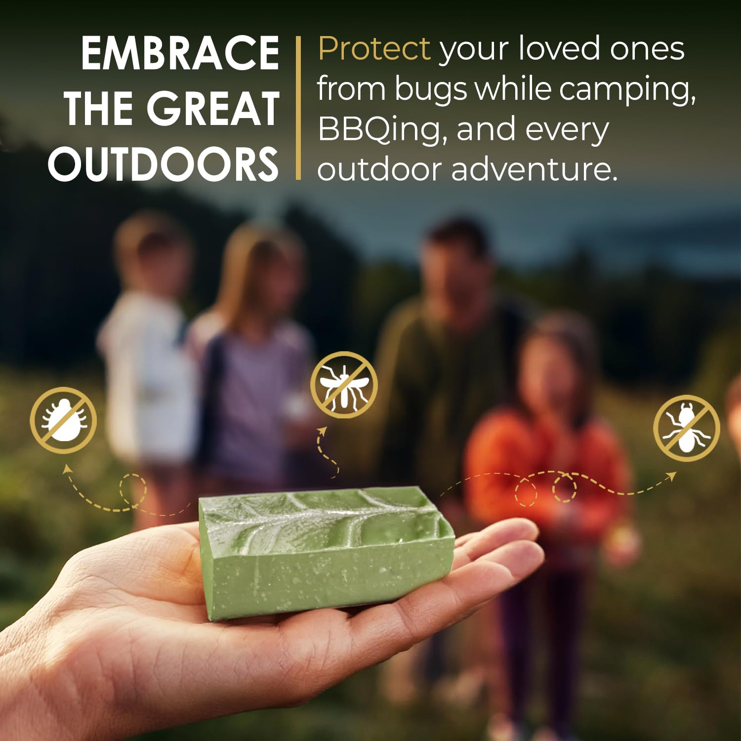 Blue Moon Elise citronella soap in camp setting suggests bug-repellent scent