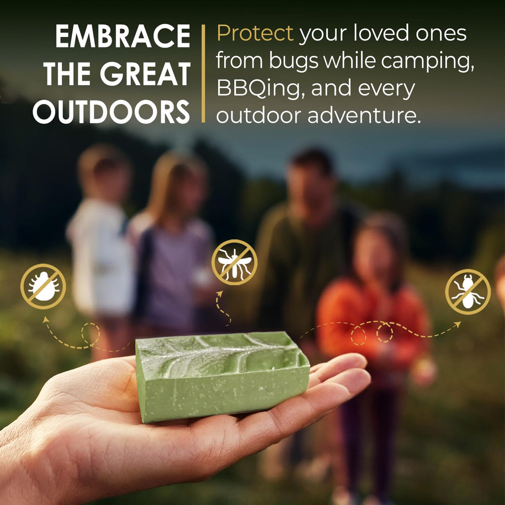 Blue Moon Elise citronella soap in camp setting suggests bug-repellent scent