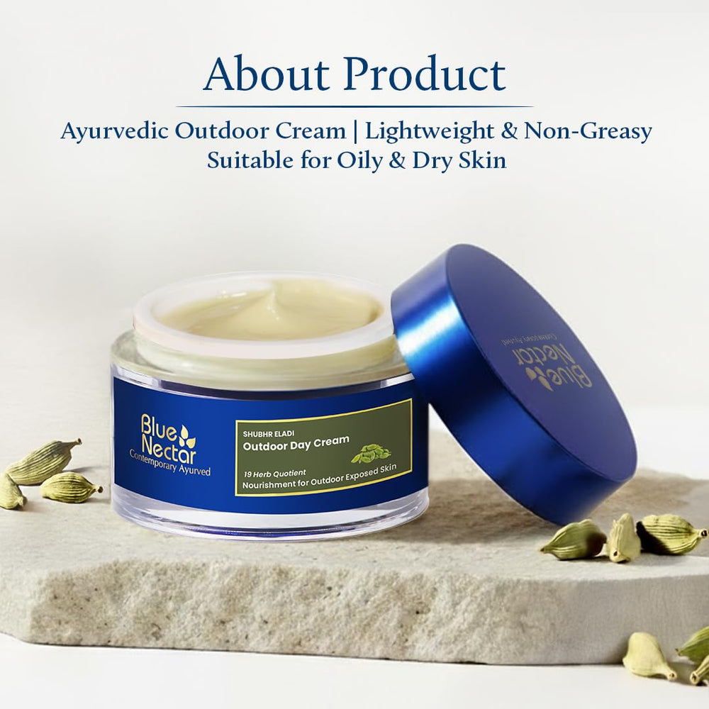 Blue Nectar Eladi Face Cream being gently massaged into facial skin.