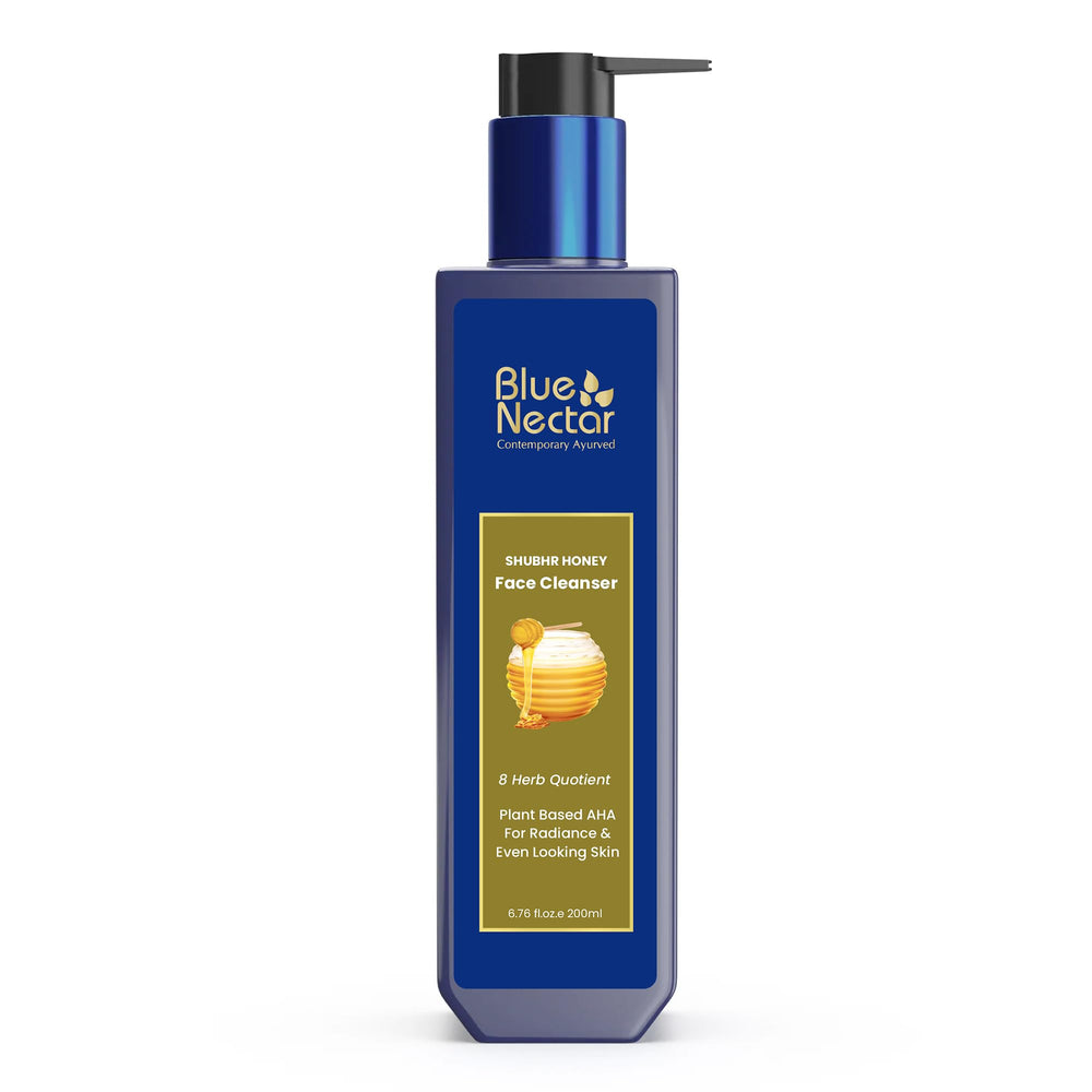 Blue Nectar face wash bottle with honey and aloe for daily cleansing