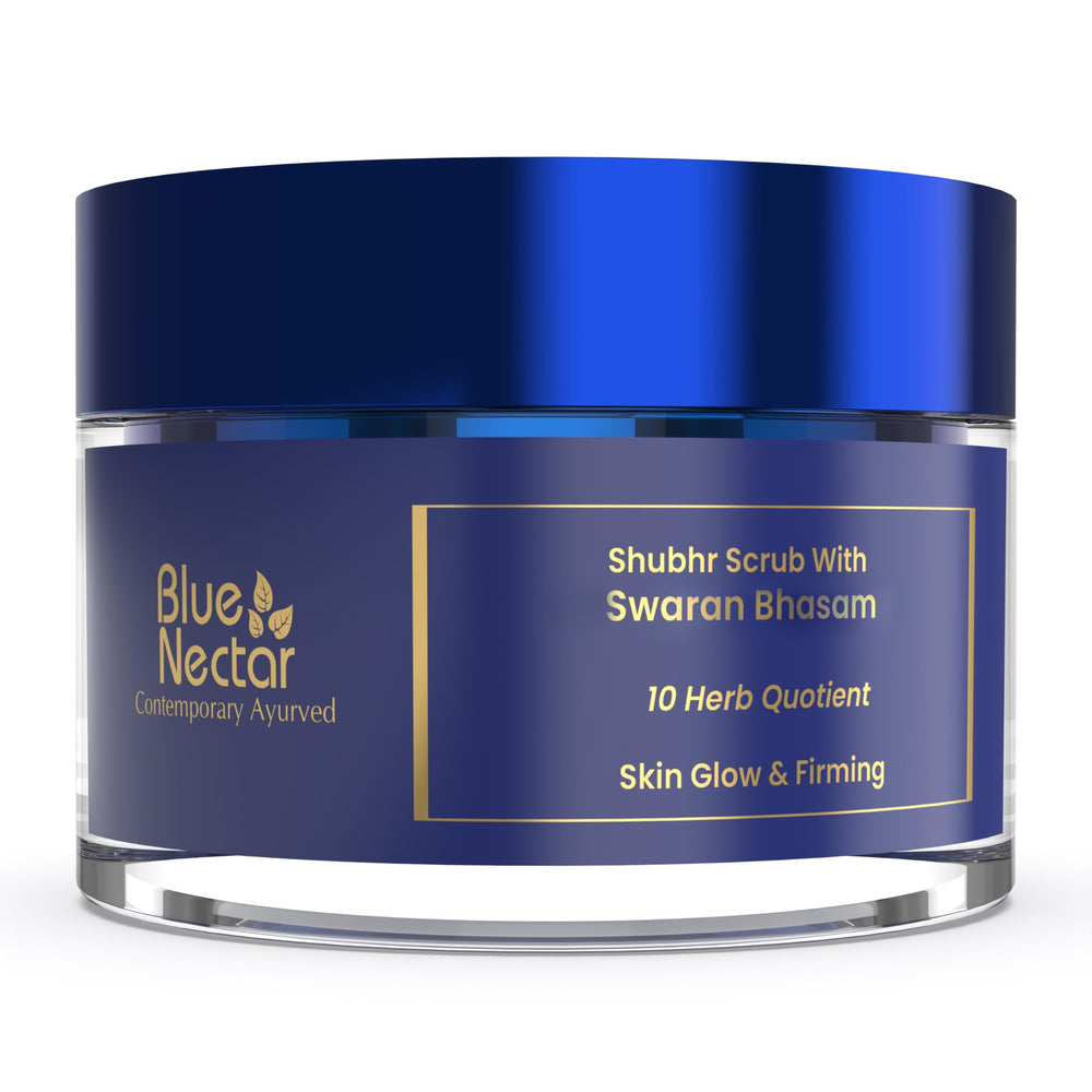 Blue Nectar Gold Face Scrub delivers a radiant glow for glowing skin.