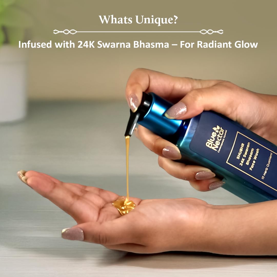 Close-up of 24K gold particles in Blue Nectar face wash for luminous skin