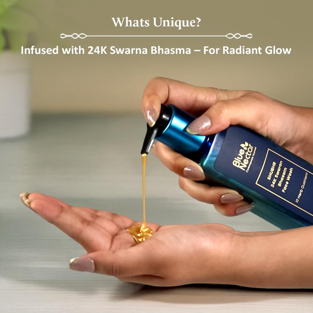 Close-up of 24K gold particles in Blue Nectar face wash for luminous skin
