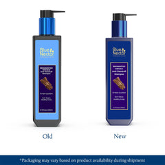 Blue Nectar herbs label featuring bhringraj and shikakai for scalp care.