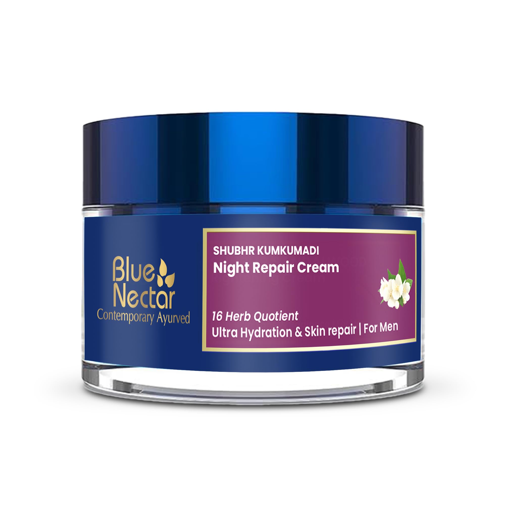 Blue Nectar Kumkumadi Night Cream jar showing rich hydration