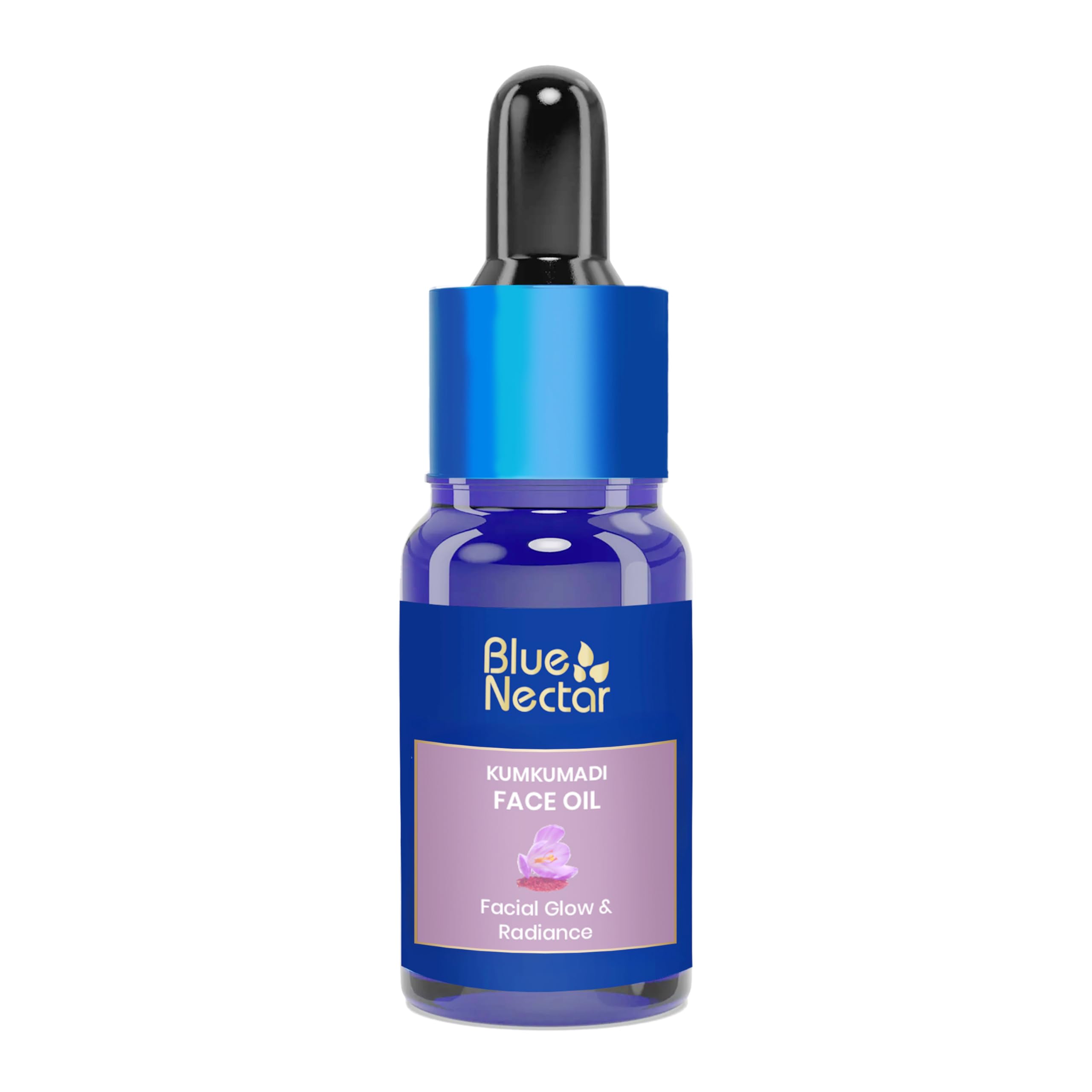 Blue Nectar Kumkumadi Oil bottle with dropper for precise nightly application.