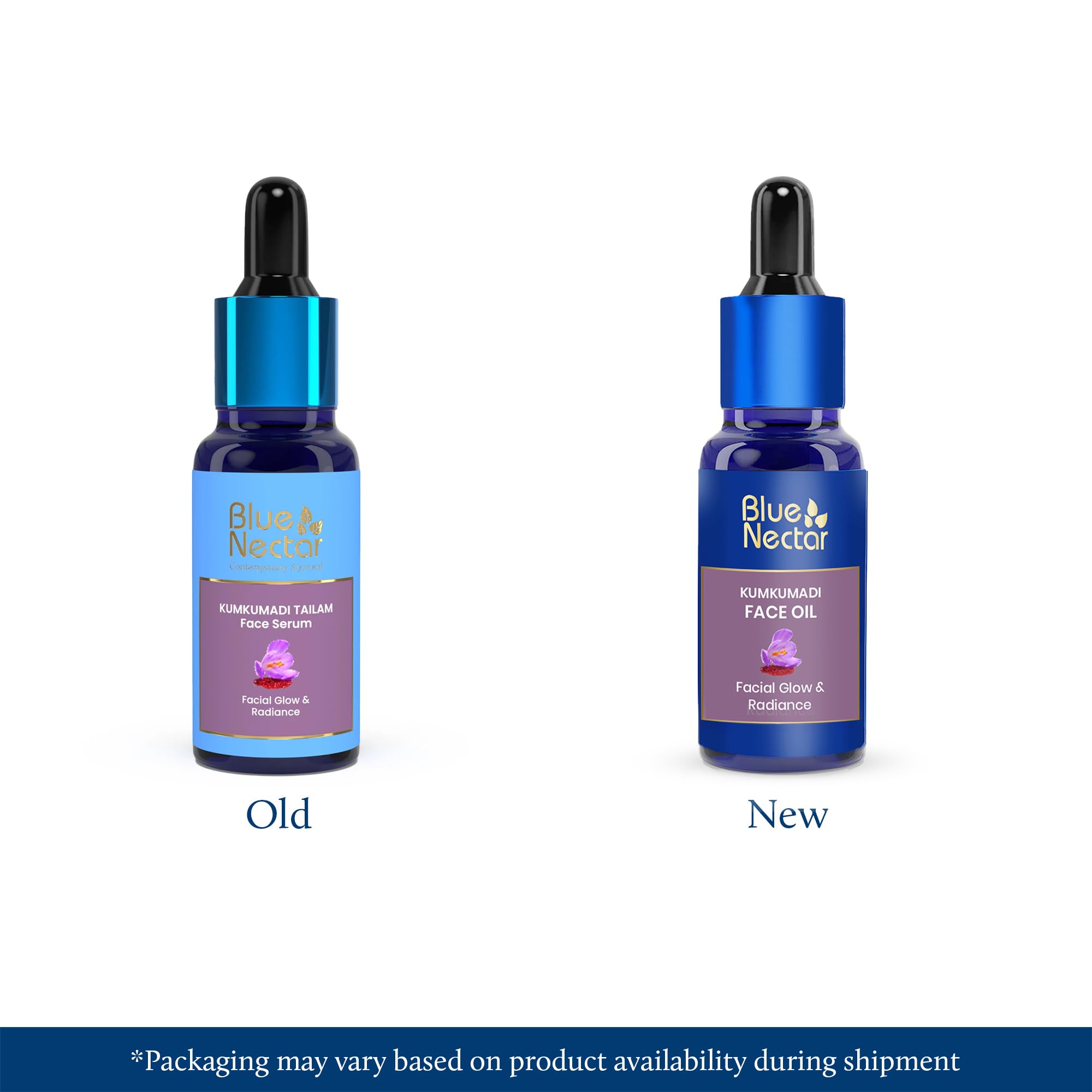 Blue Nectar Kumkumadi Oil on a morning routine setup for a natural glow