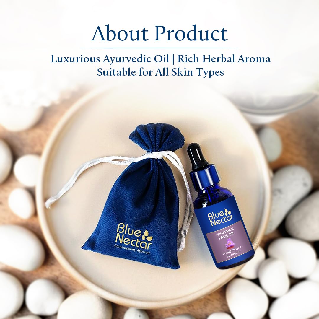 Blue Nectar Kumkumadi Oil in night routine for gentle hydration.