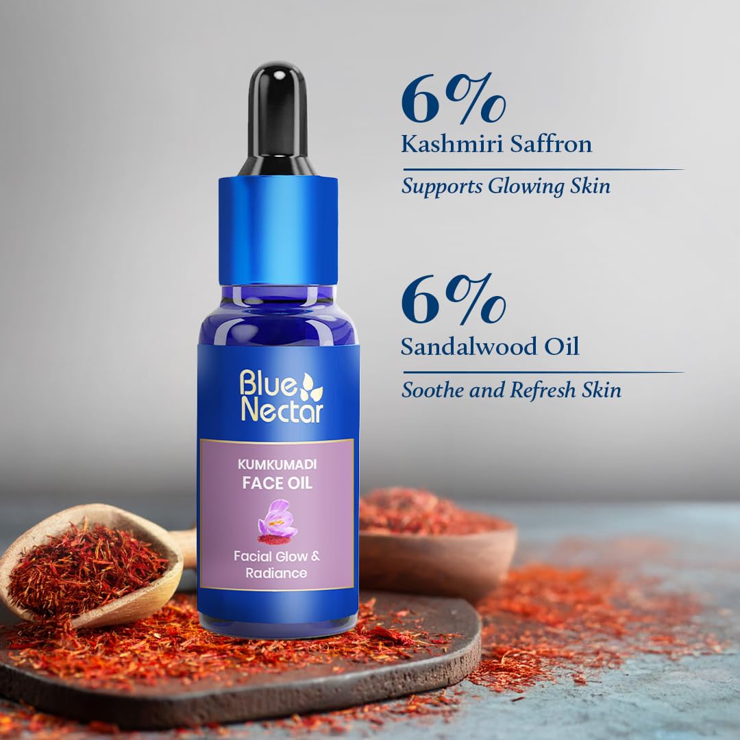 Blue Nectar Kumkumadi Oil texture glides smoothly for facial massage and absorption.