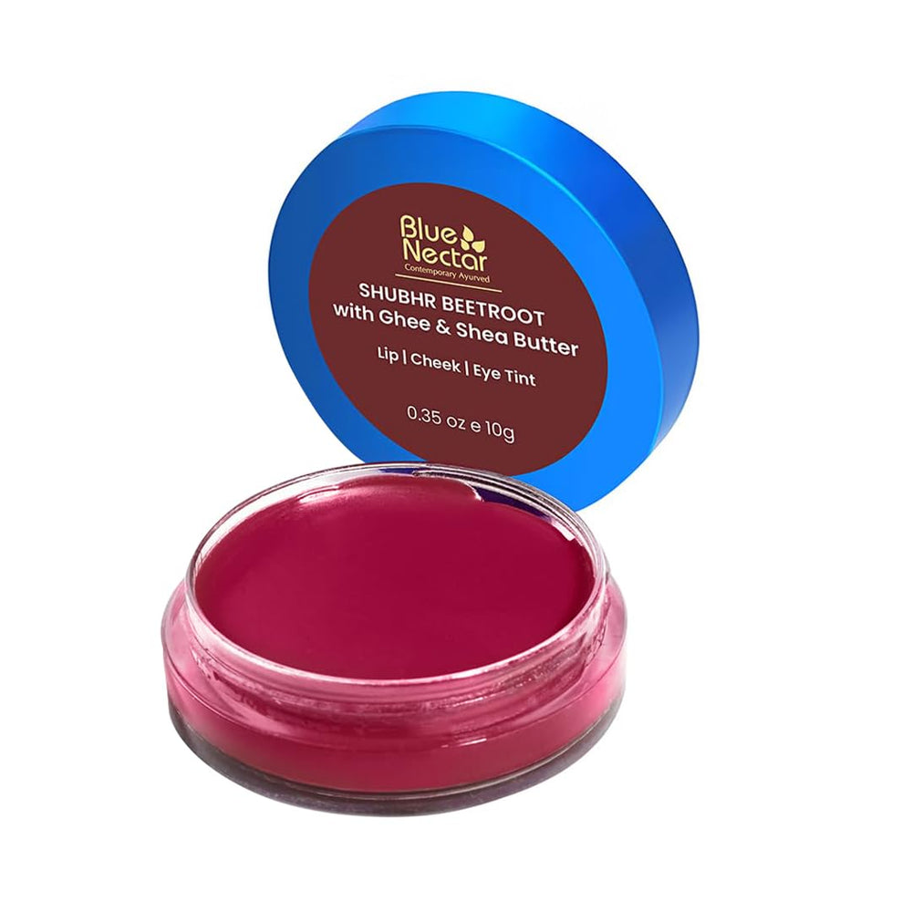 Blue Nectar Lip Tint Beetroot color swatch on lips.
