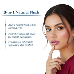 Blue Nectar lip tint used as a cheek blush for rosy glow.