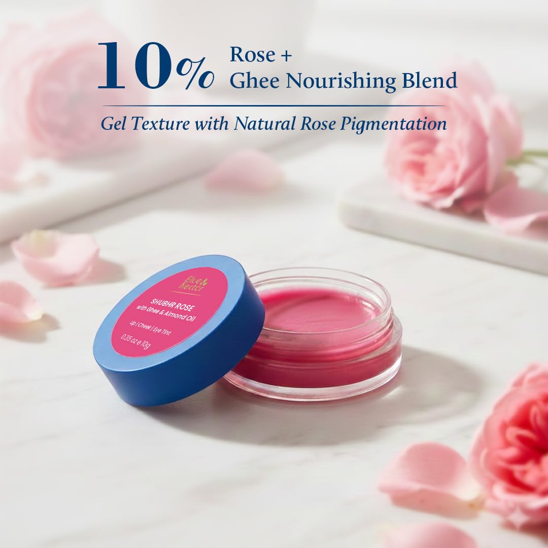 Blue Nectar lip tint on lips delivers lasting rosy color for dark lips.