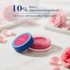 Blue Nectar lip tint on lips delivers lasting rosy color for dark lips.