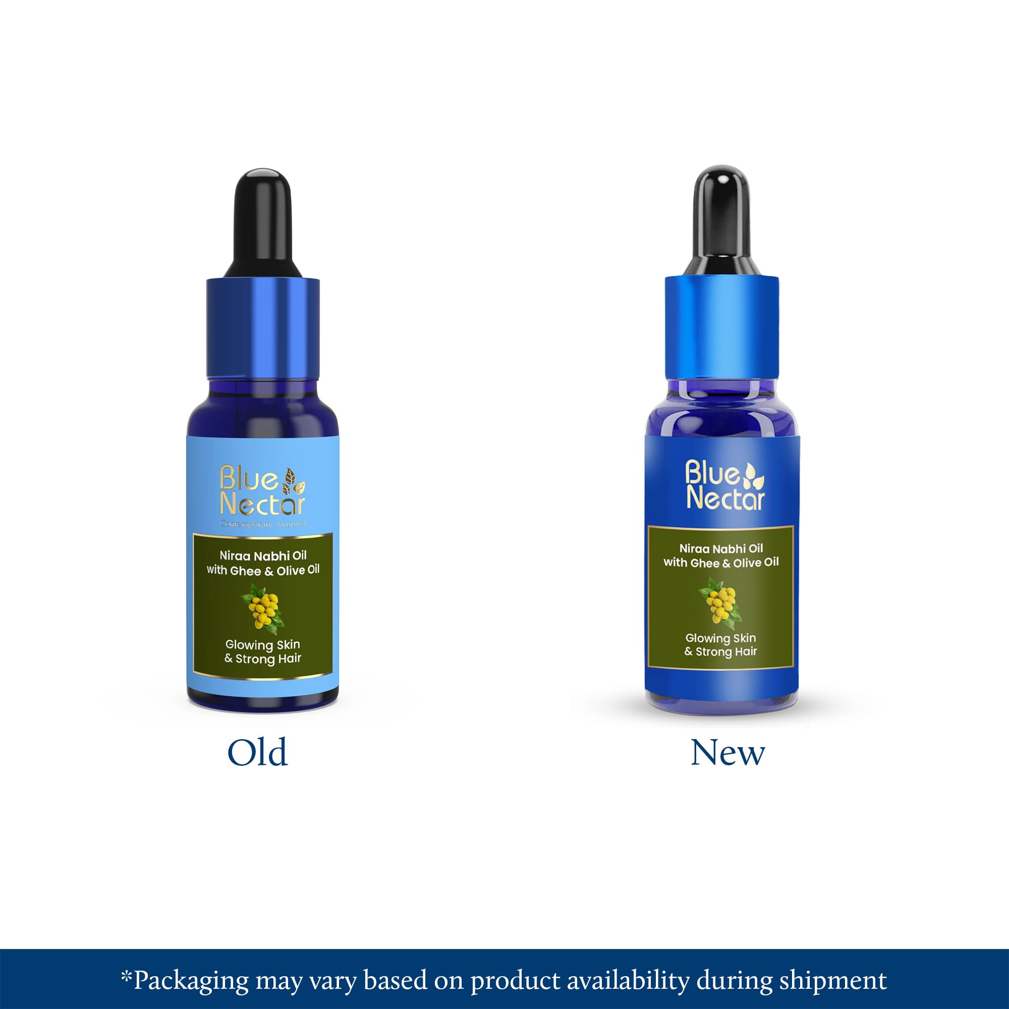 Blue Nectar Nabhi oil dropper demonstrates easy, precise application for nourishing nabhi area.