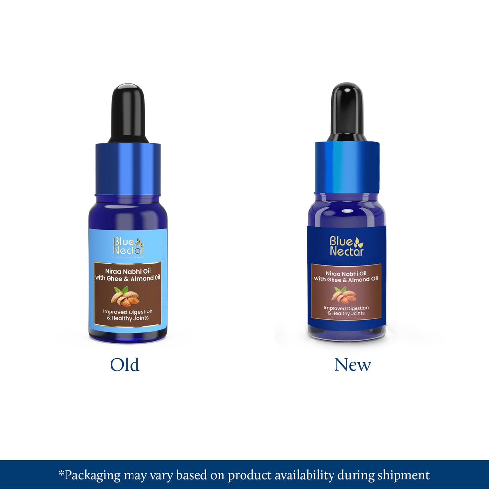 Blue Nectar Nabhi Oil dropper in use to deliver gentle drops for belly comfort.