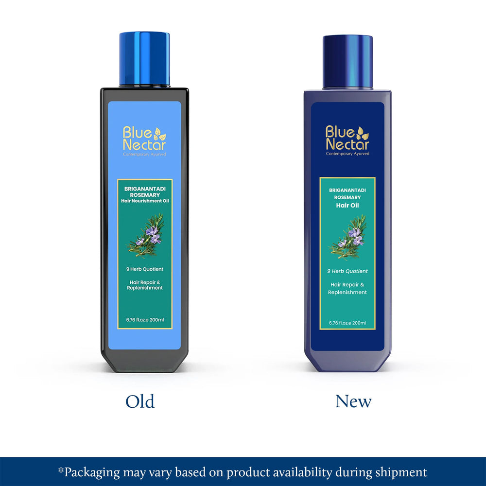 Blue Nectar Rosemary Oil ingredients display with nine herbs