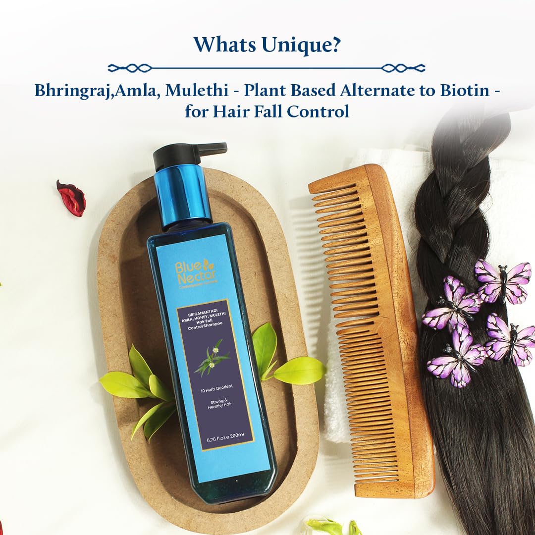 Blue Nectar shampoo lather close-up showing herbal formula for scalp nourishment.