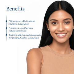 Blue Nectar Shata Dhauta Ghrita glow application demonstrates natural radiance on skin.