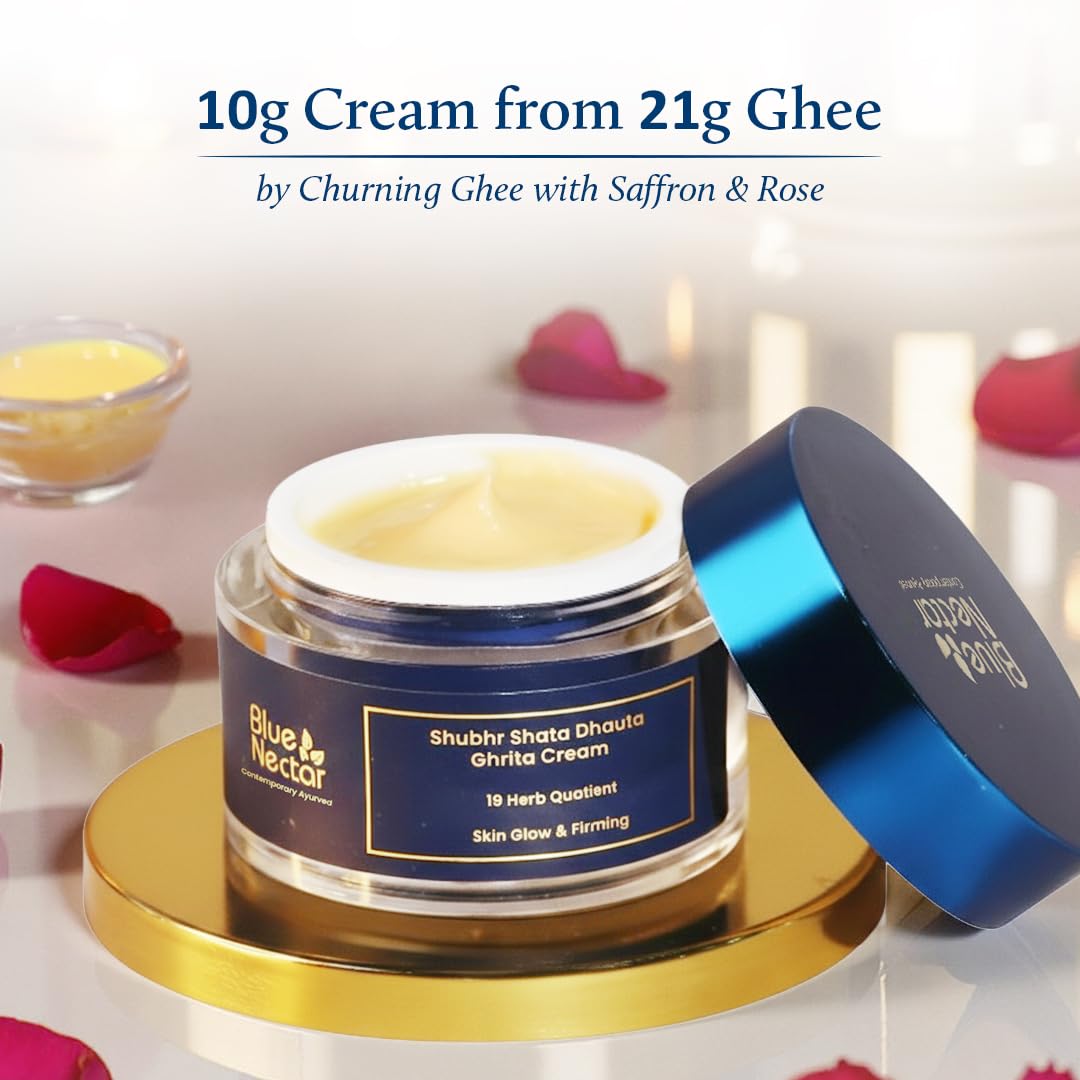 Blue Nectar Shata Dhauta Ghrita texture close-up reveals rich, creamy hydration for the skin.