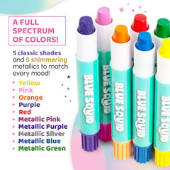 Twistable Blue Squid pens deliver quick color with minimal mess