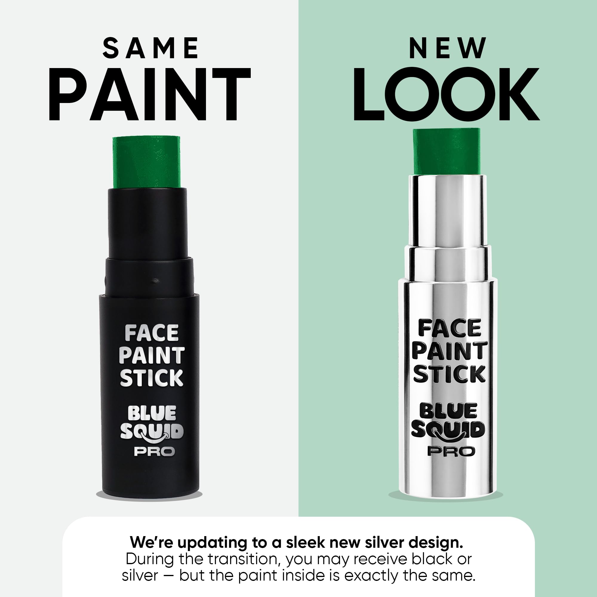 Blue Squid Pro forest green twist-up face paint for mess-free application.