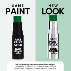 Blue Squid Pro forest green twist-up face paint for mess-free application.