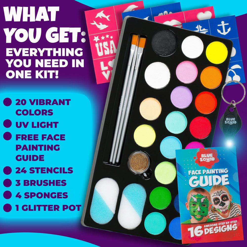 Blue Squid UV neon face paints glow under black light for parties.