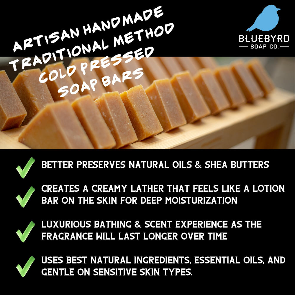 Bluebyrd Goat Milk Soap Orange Lemongrass bar with zesty scent and refreshing cleanse.