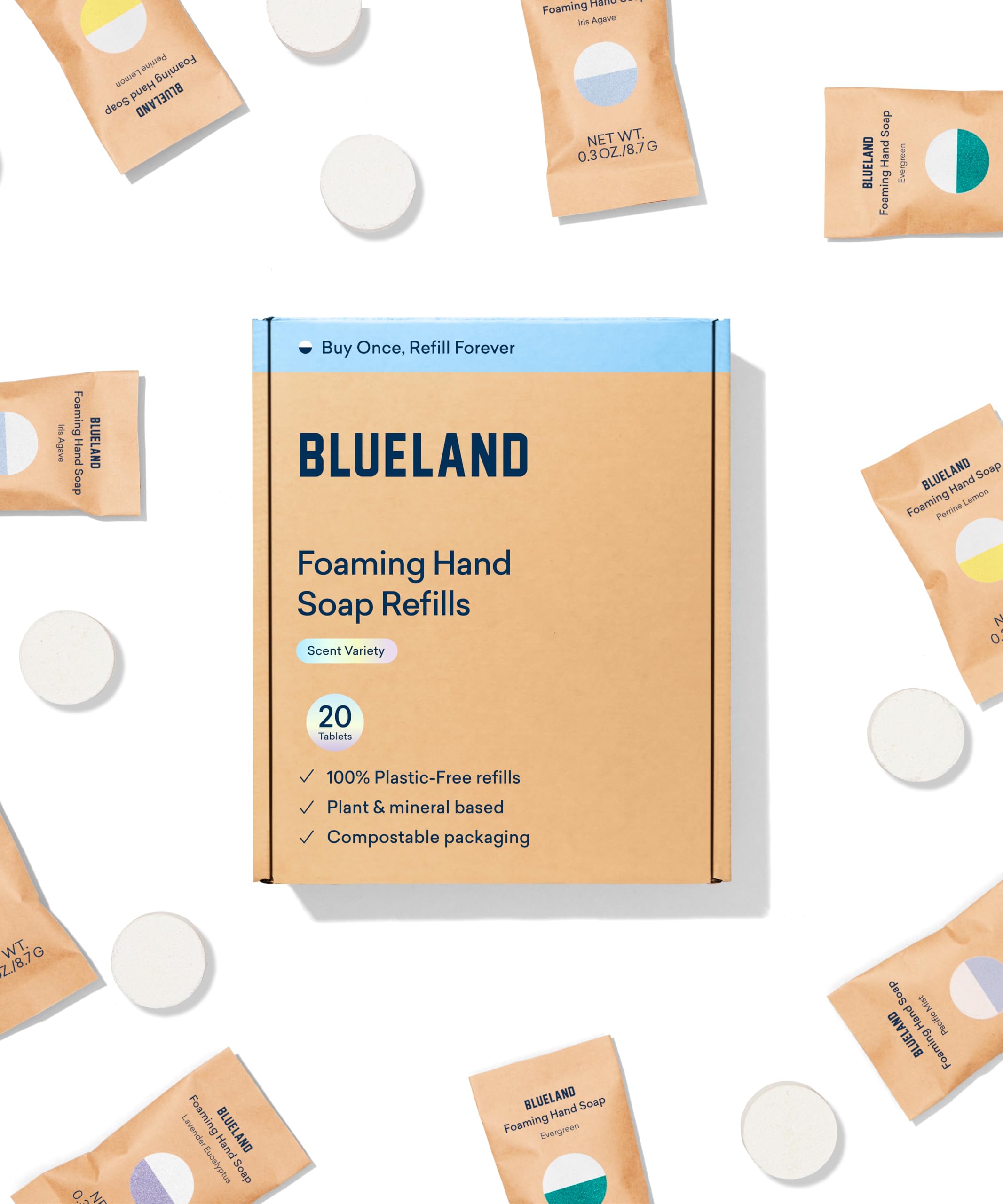 BLUELAND Iris Agave tablet dissolving in water to form rich foam