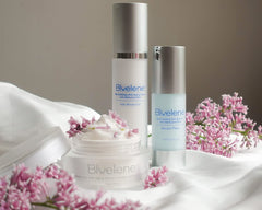 Bluelene moisturizer being massaged into skin during morning routine.