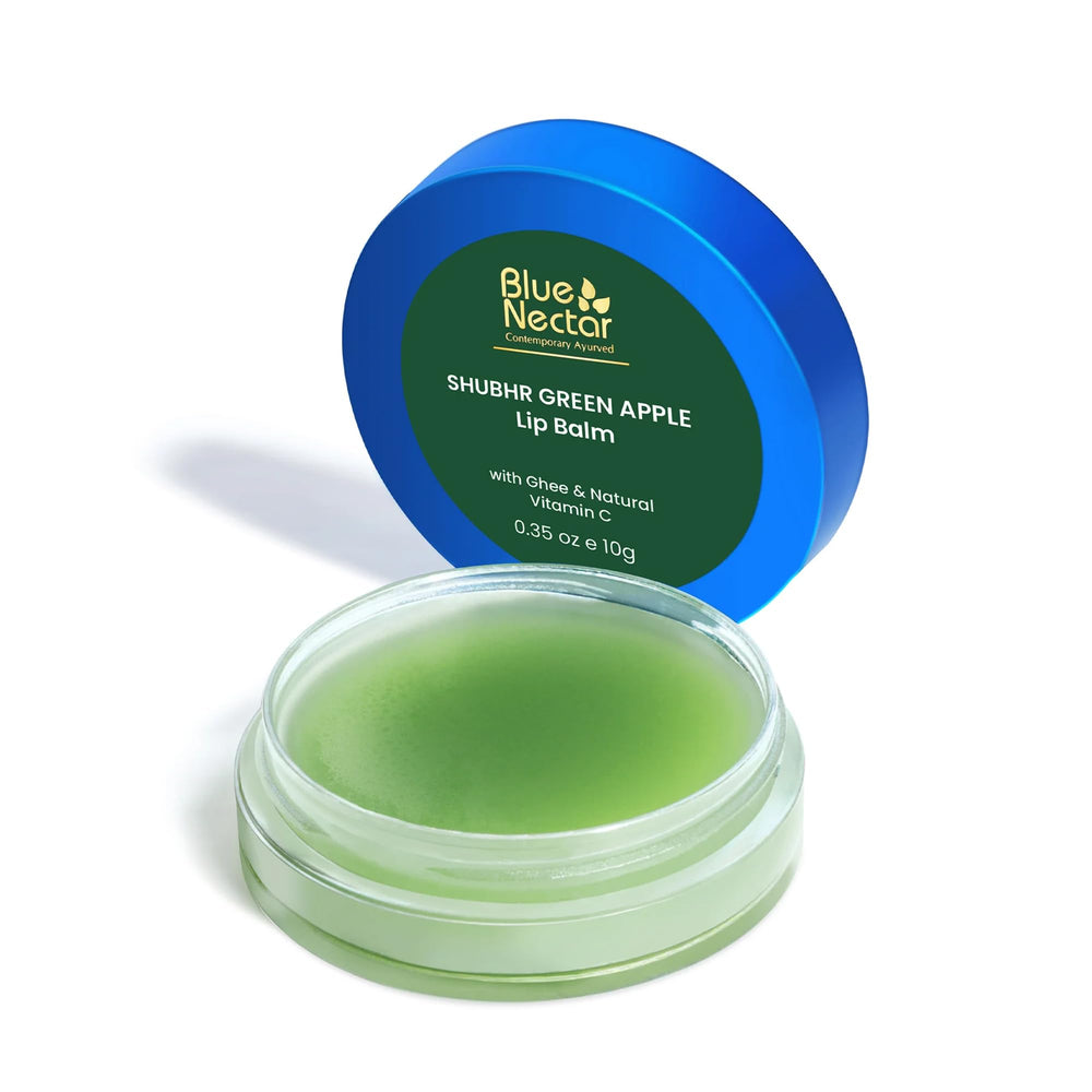 Blue Nectar lip balm with green apple extract for hydration and brightness